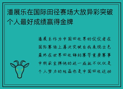潘展乐在国际田径赛场大放异彩突破个人最好成绩赢得金牌